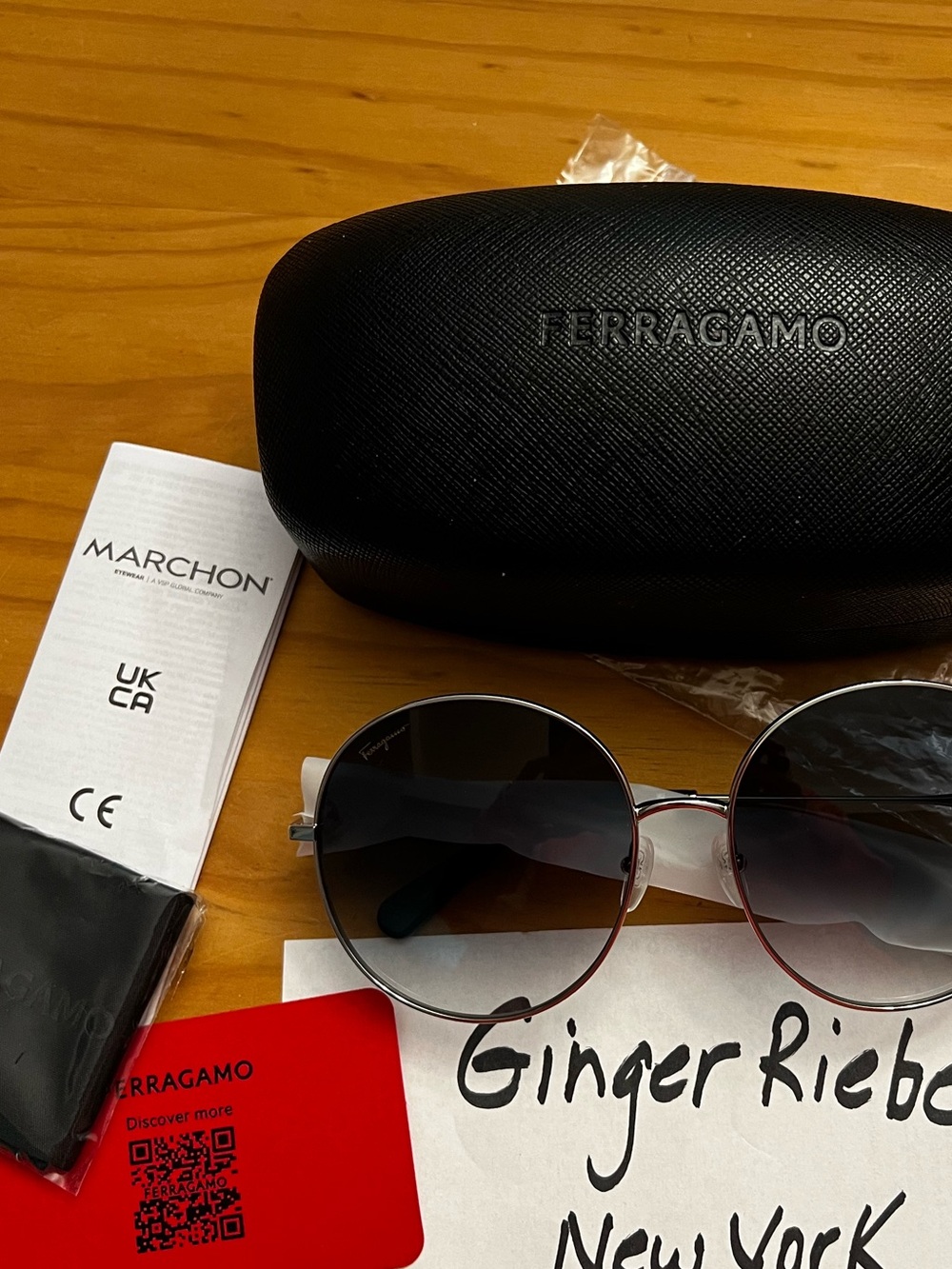 Salvatore Ferragamo Round Sunglasses, blue tinged lenses & silver frame